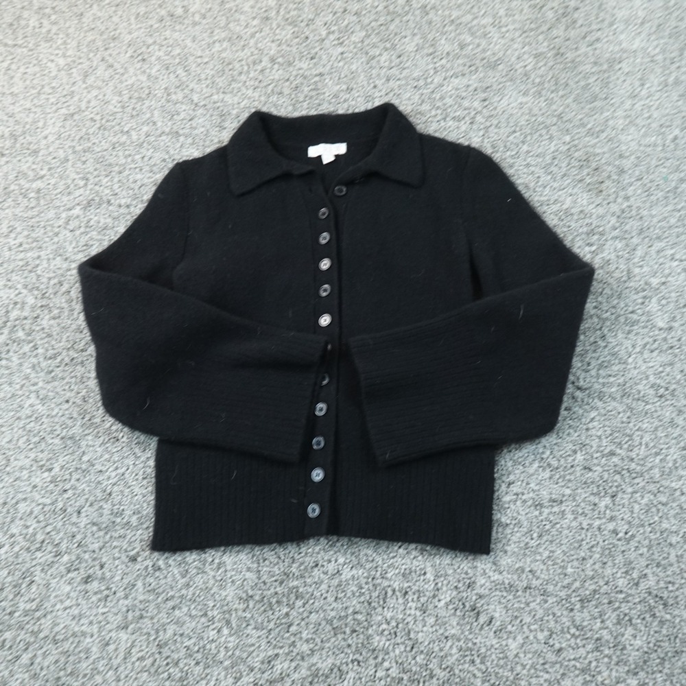 J Crew Cardigan Womens S Black Lambswool Collared Button Up Sweater Top Preppy